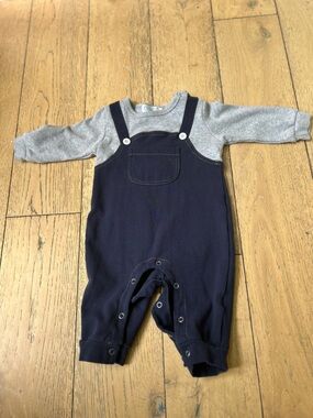 Navy & Gray Baby Romper with Pocket
